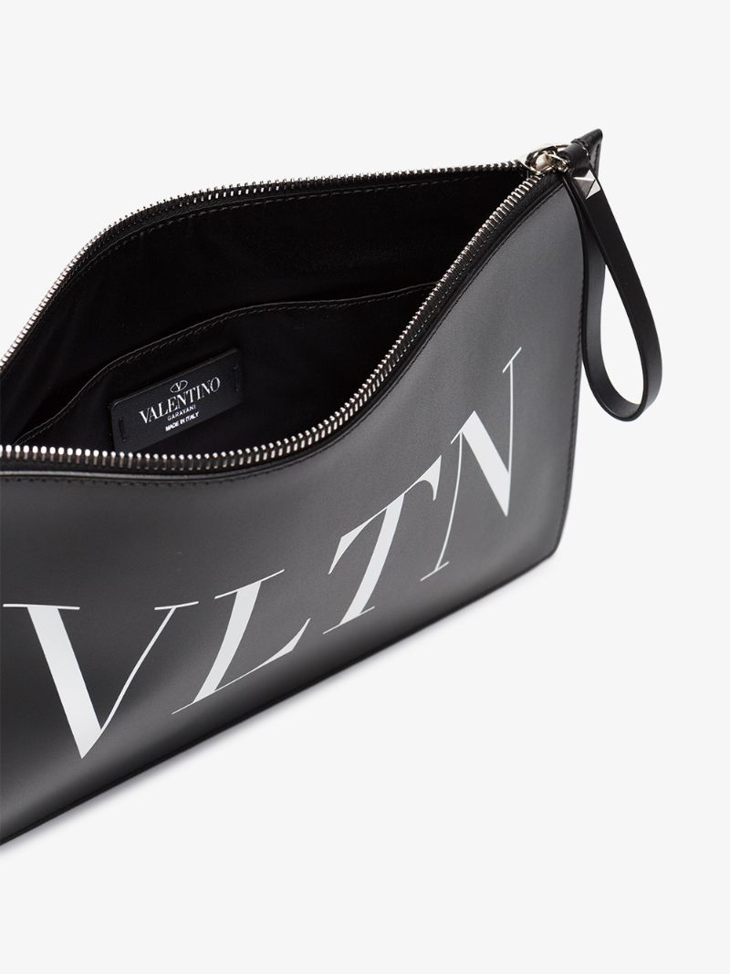 Black Vltn Print Leather Pouch