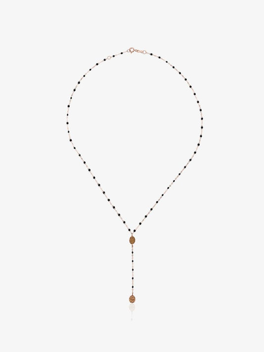 18kt Rose Gold  Classic Gigi Madone Black Beaded Rosary Necklace
