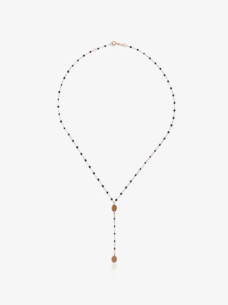 18kt Rose Gold  Classic Gigi Madone Black Beaded Rosary Necklace