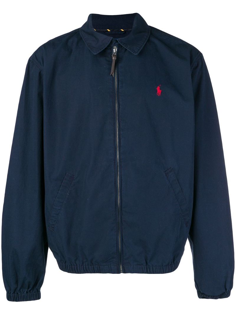Blue Logo Embroidered Cotton Bomber Jacket