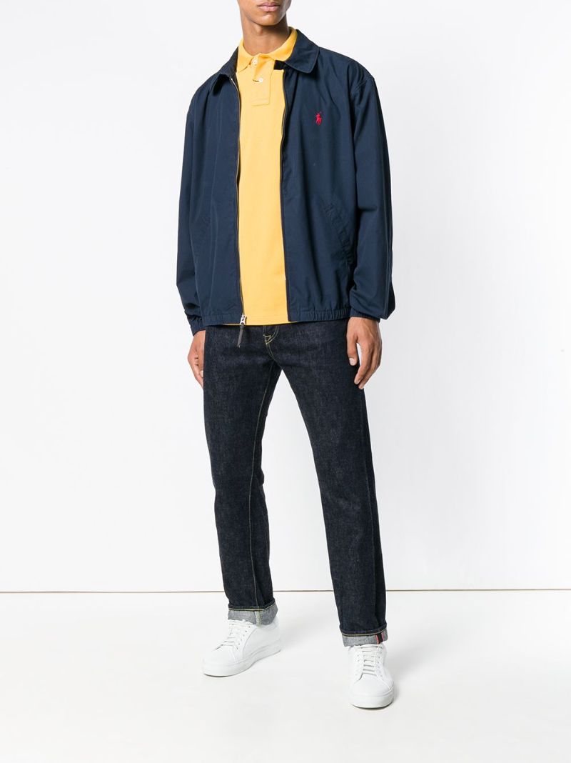 Blue Logo Embroidered Cotton Bomber Jacket
