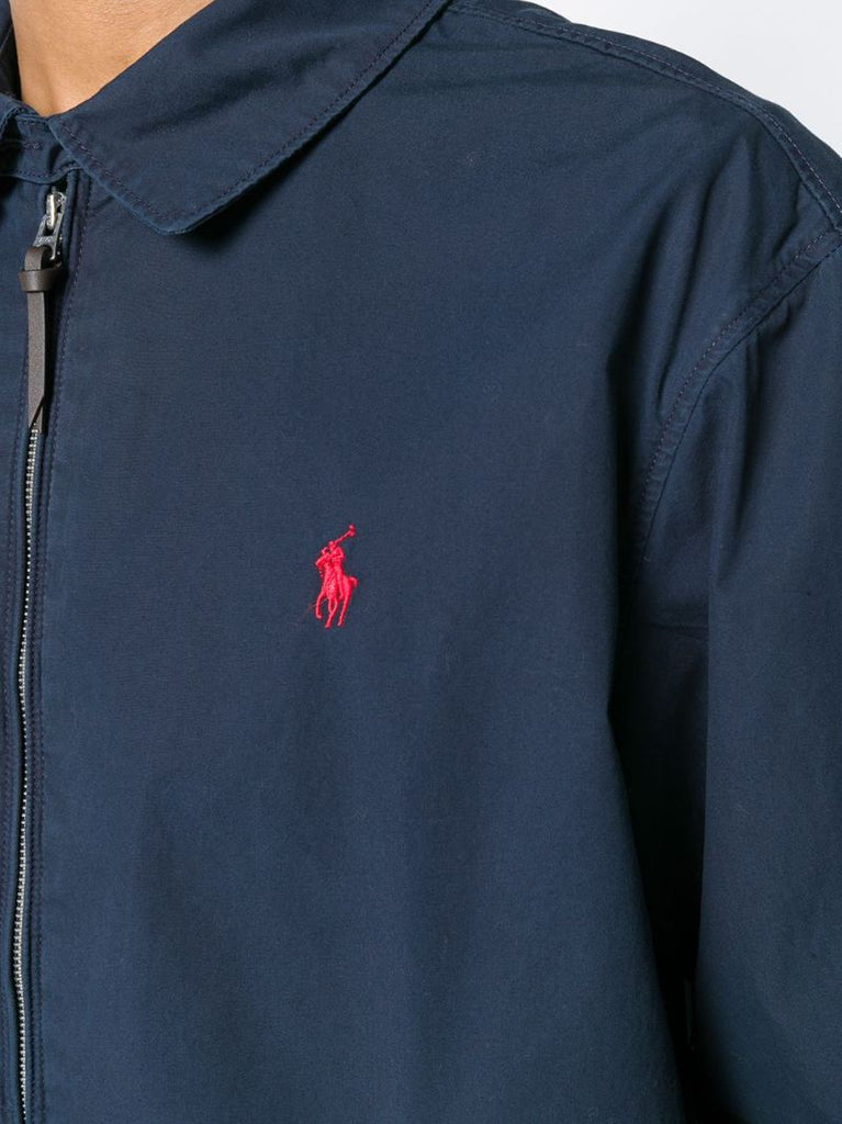 Blue Logo Embroidered Cotton Bomber Jacket