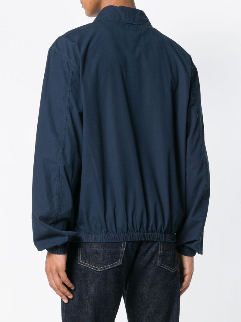 Blue Logo Embroidered Cotton Bomber Jacket