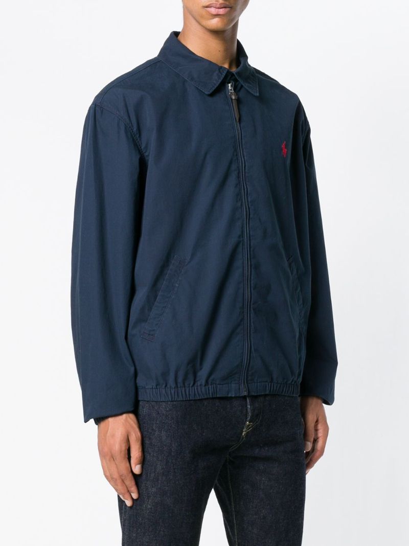 Blue Logo Embroidered Cotton Bomber Jacket