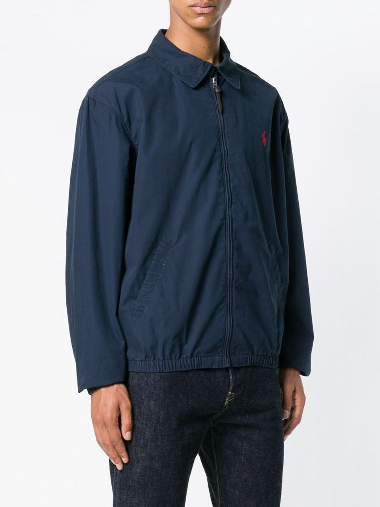 Blue Logo Embroidered Cotton Bomber Jacket