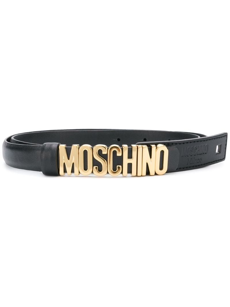 Black Logo Skinny Leather Belt