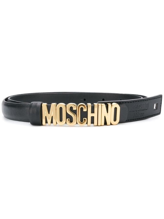 Black Logo Skinny Leather Belt