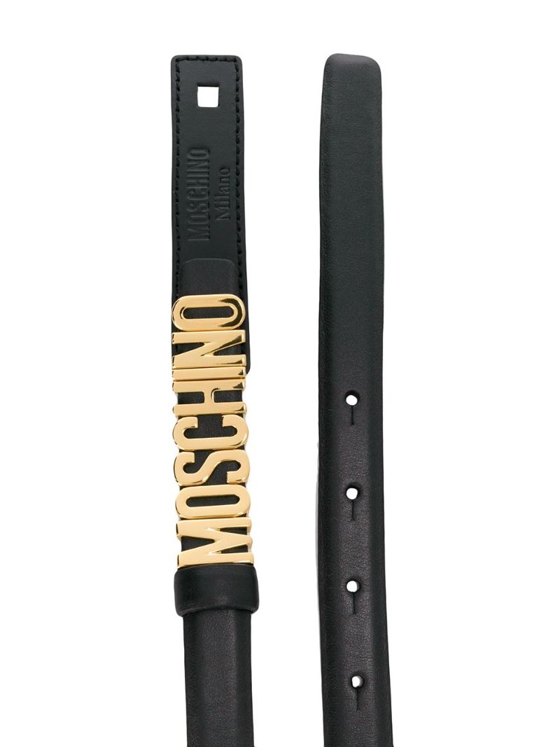 Black Logo Skinny Leather Belt