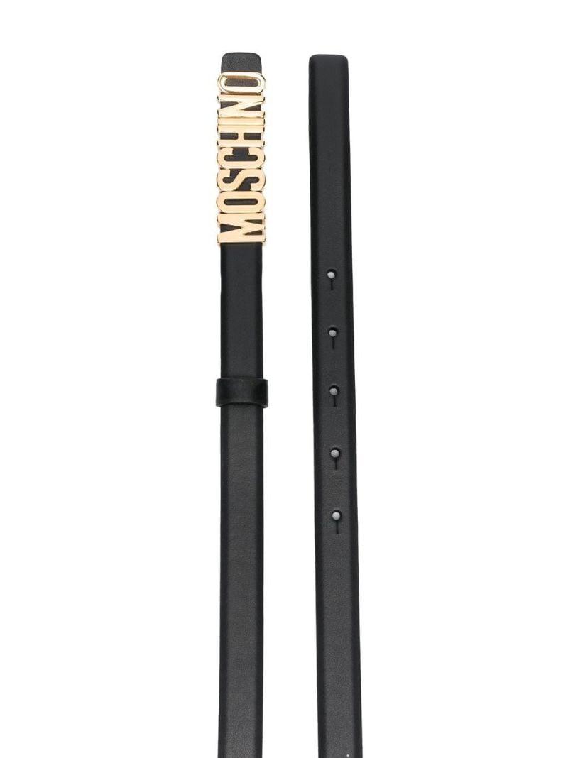 Black Logo Skinny Leather Belt