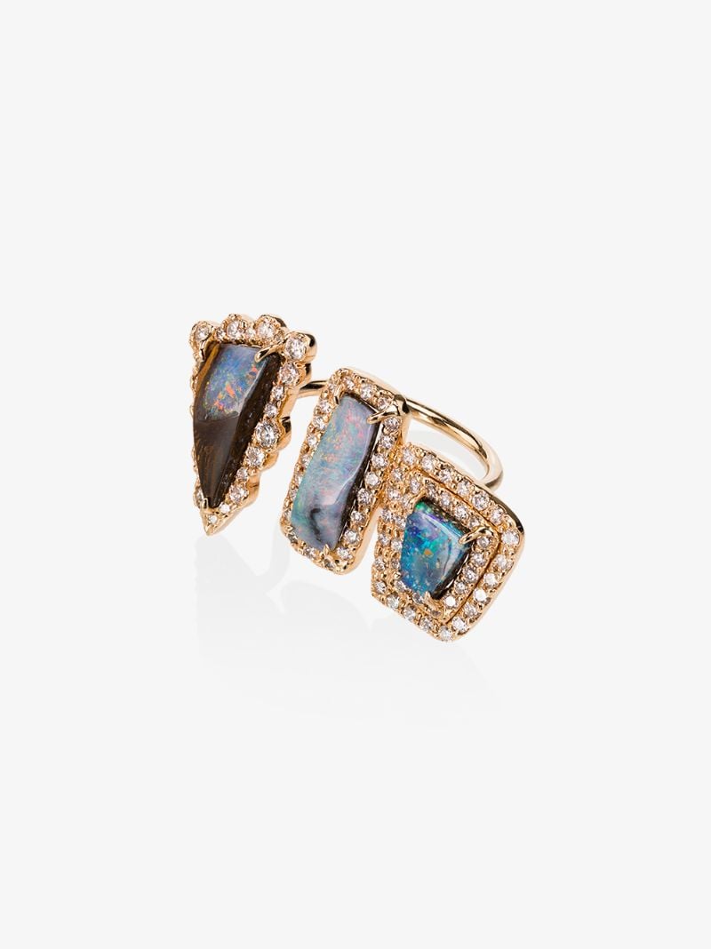 18k Rose Gold Boulder 3 Opal Diamond Ring