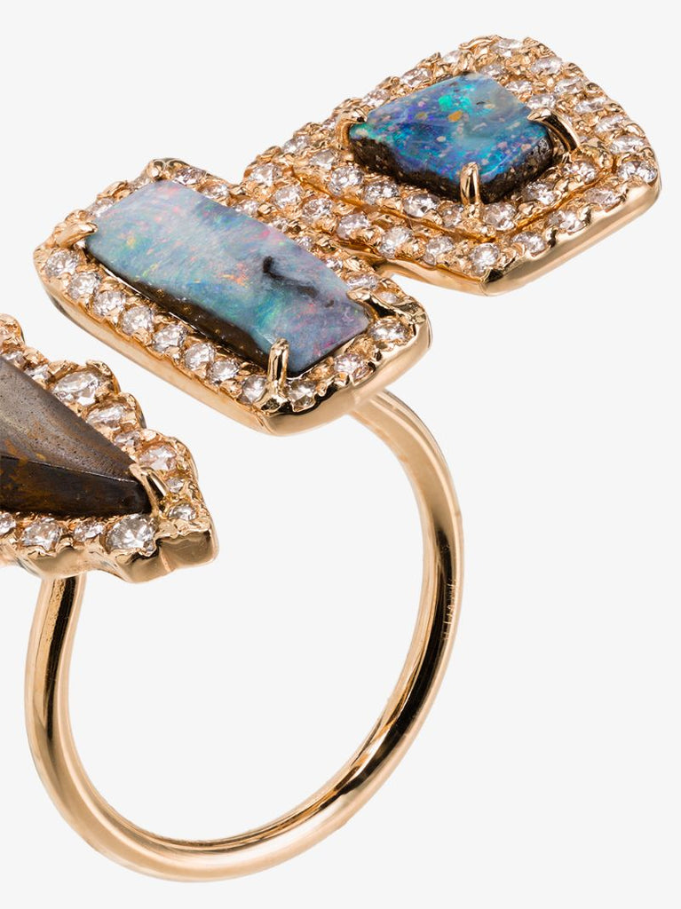18k Rose Gold Boulder 3 Opal Diamond Ring
