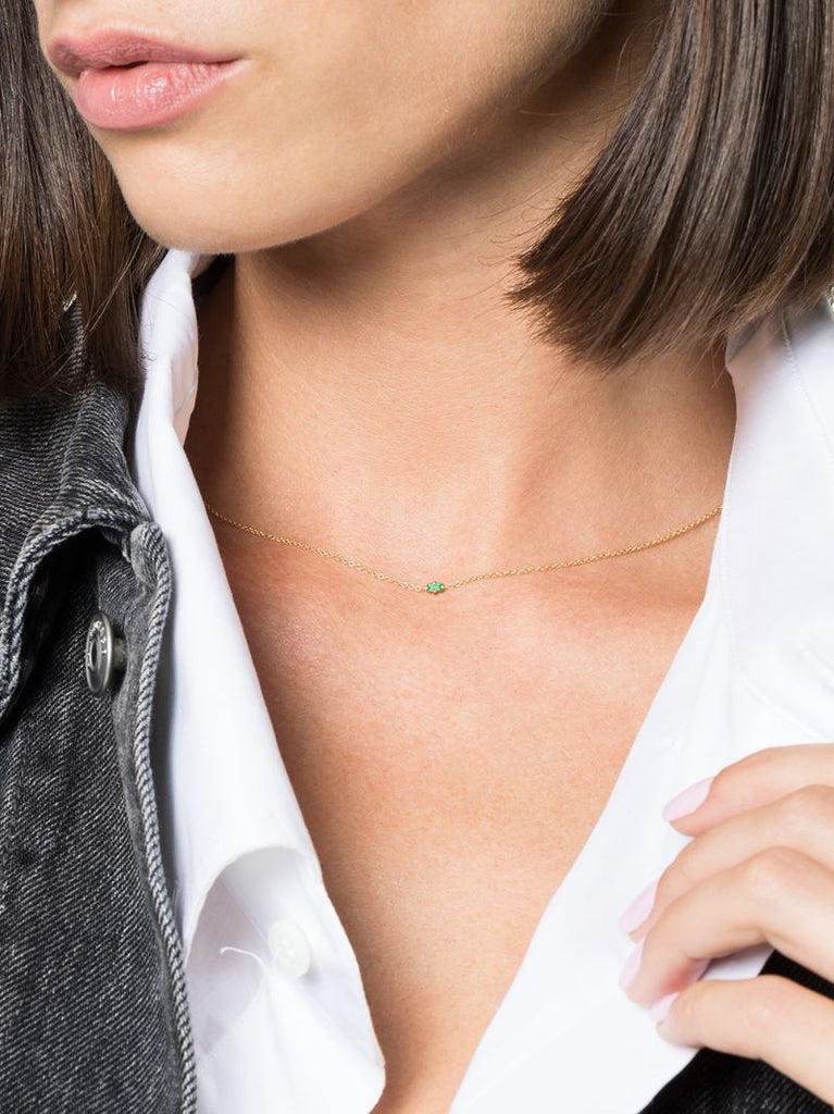 14k Yellow Gold Floating Emerald Necklace