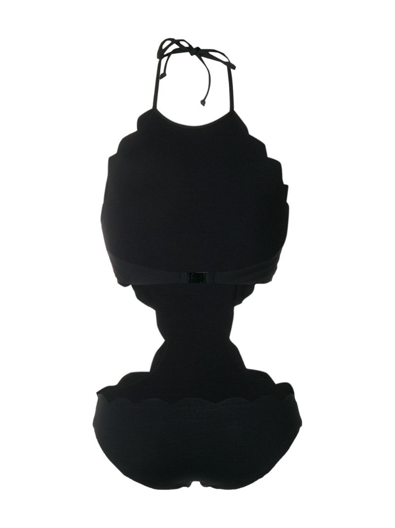 Black Mott Scalloped Halterneck Swimsuit