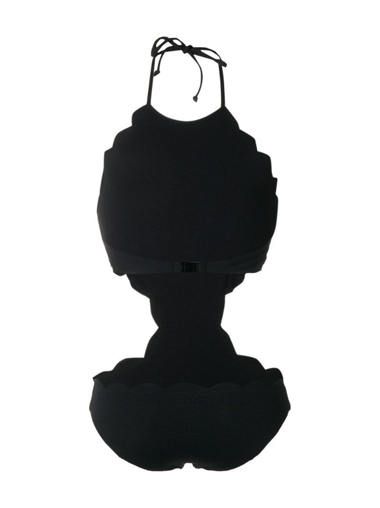Black Mott Scalloped Halterneck Swimsuit
