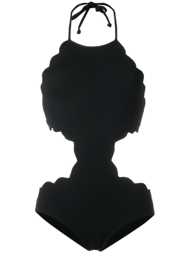 Black Mott Scalloped Halterneck Swimsuit