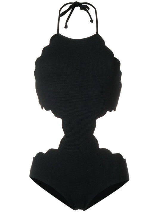 Black Mott Scalloped Halterneck Swimsuit