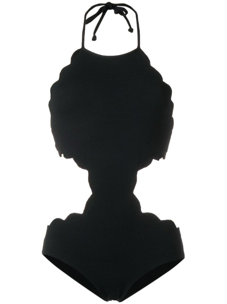 Black Mott Scalloped Halterneck Swimsuit