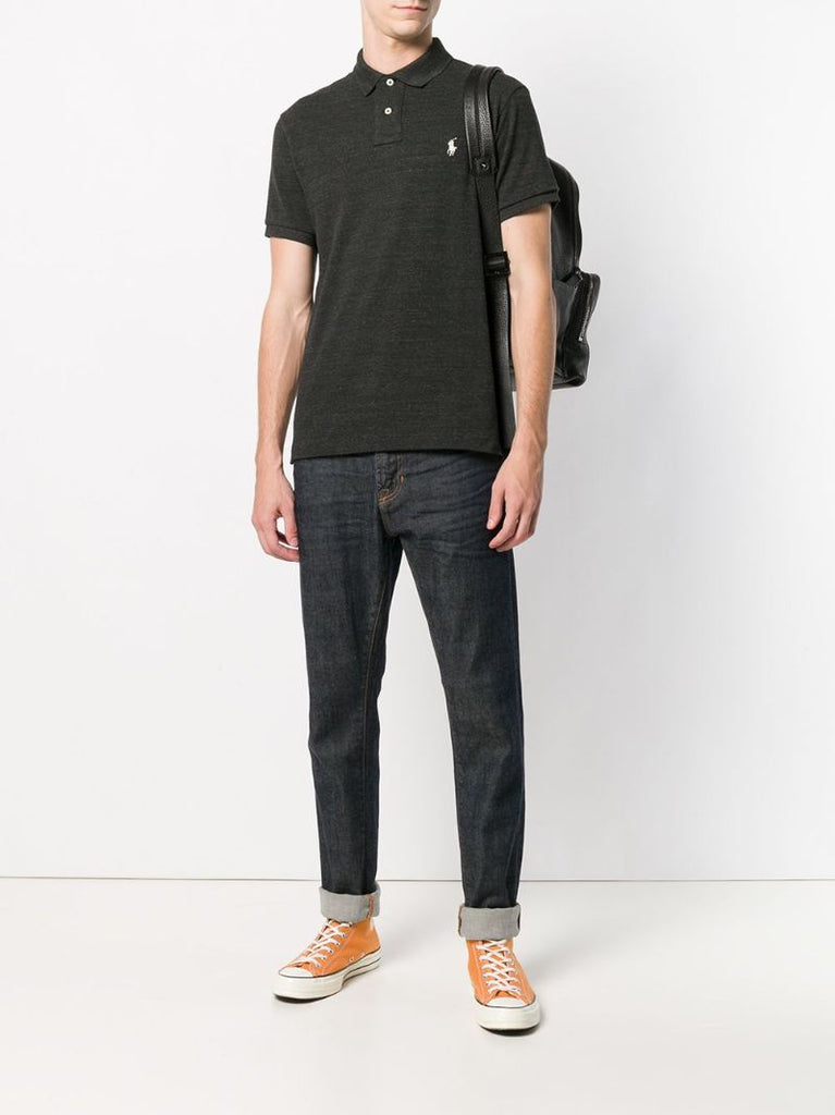 Black Logo Embroidered Cotton Polo Shirt