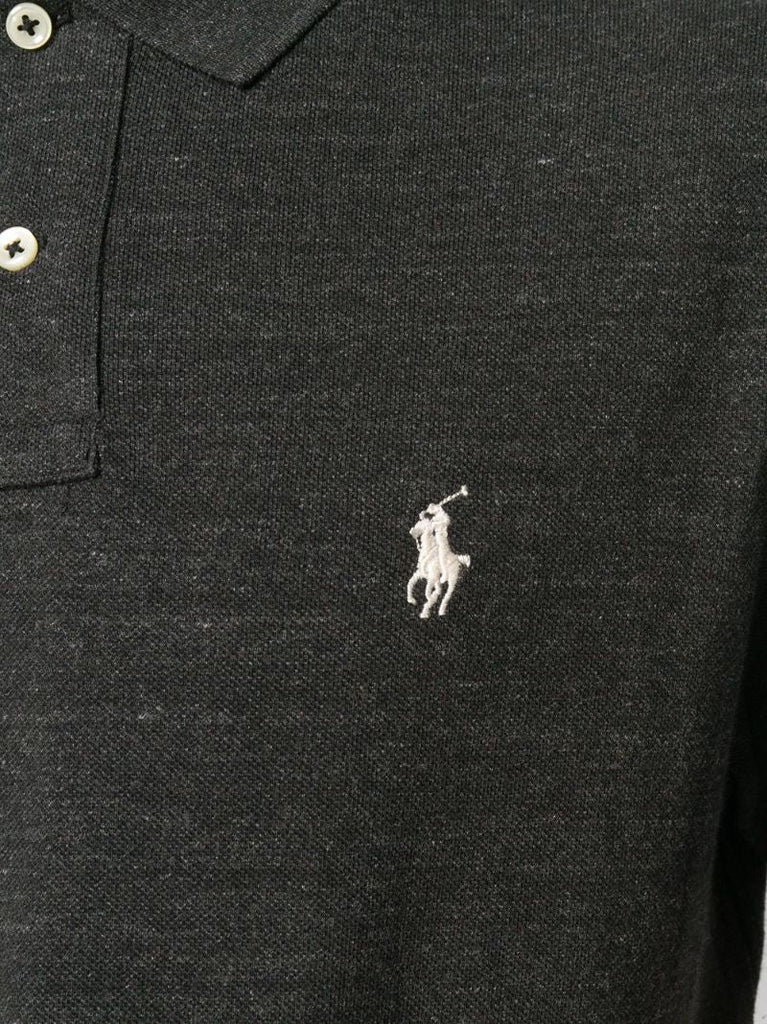 Black Logo Embroidered Cotton Polo Shirt