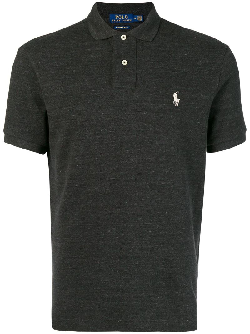 Black Logo Embroidered Cotton Polo Shirt