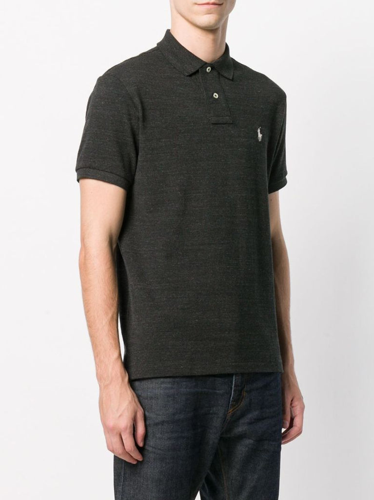 Black Logo Embroidered Cotton Polo Shirt
