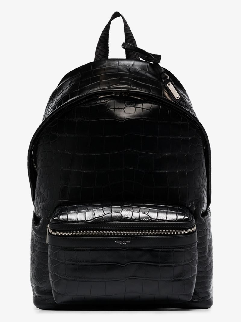 Black City Mock Croc Leather Backpack