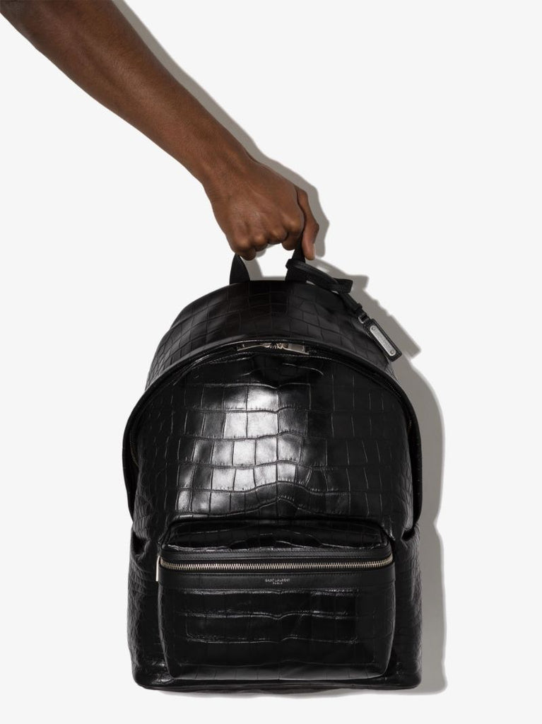 Black City Mock Croc Leather Backpack