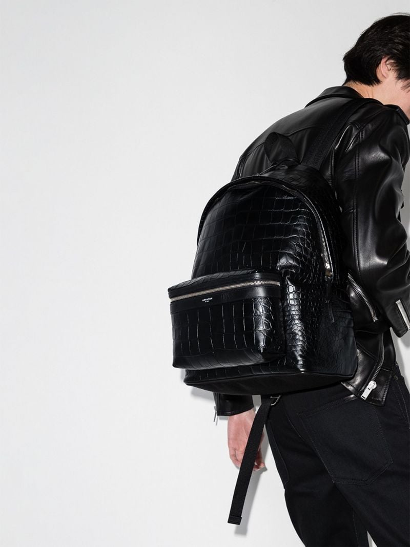 Black City Mock Croc Leather Backpack