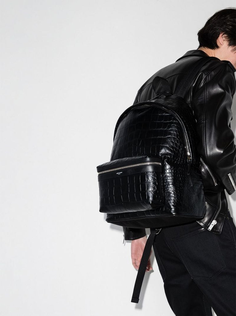 Black City Mock Croc Leather Backpack