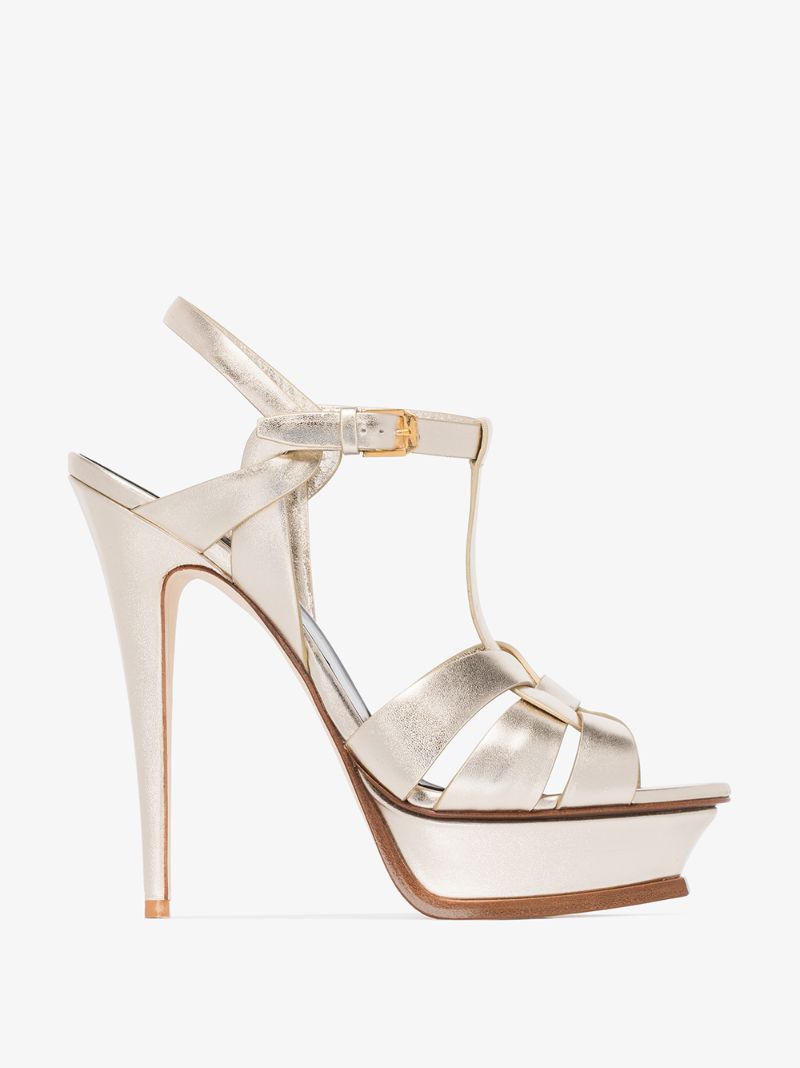 Gold Tone Tribute 105 Metallic Leather Platform Sandals