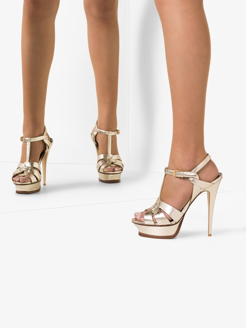 Gold Tone Tribute 105 Metallic Leather Platform Sandals