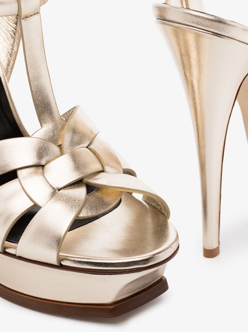 Gold Tone Tribute 105 Metallic Leather Platform Sandals