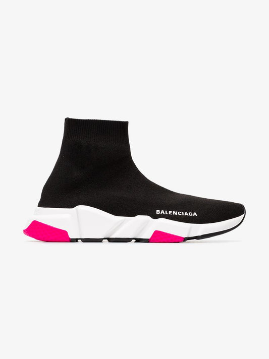 Black, White and Pink Speed Knit High Top Sneakers