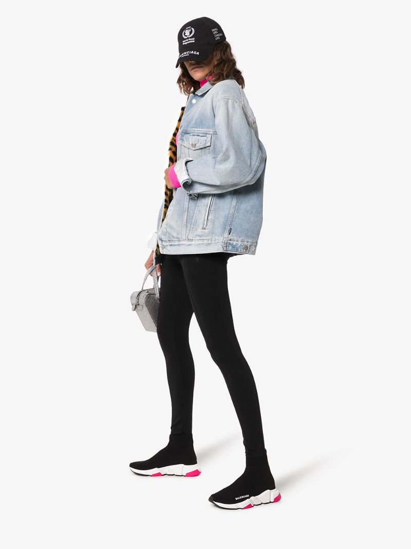 Black, White and Pink Speed Knit High Top Sneakers