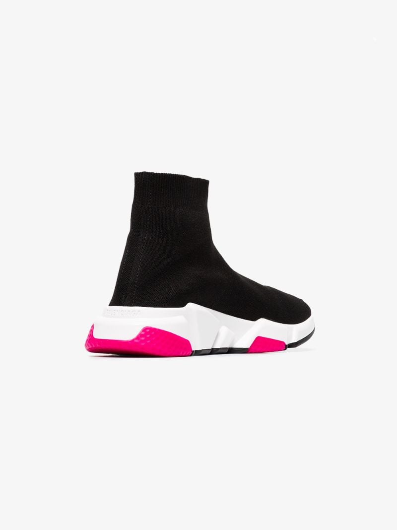 Black, White and Pink Speed Knit High Top Sneakers