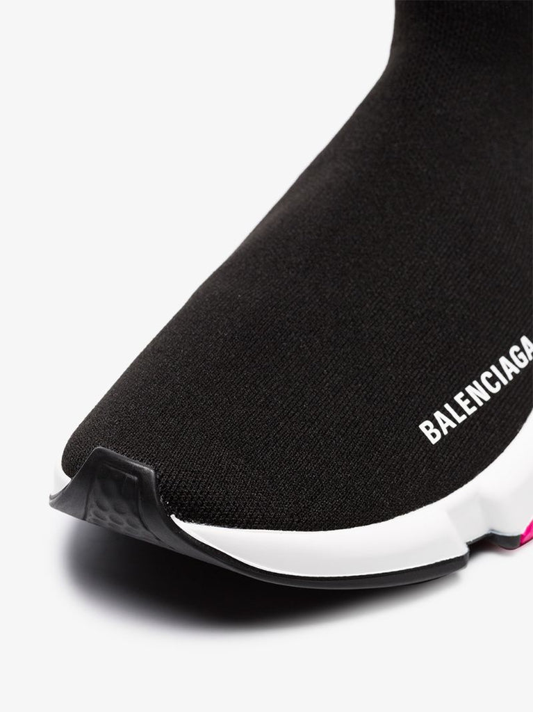 Black, White and Pink Speed Knit High Top Sneakers