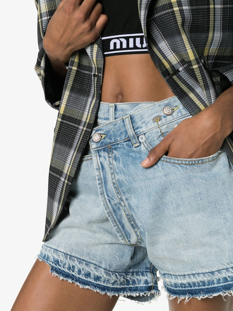 Tilly Cross-over Fray Hem Denim Shorts