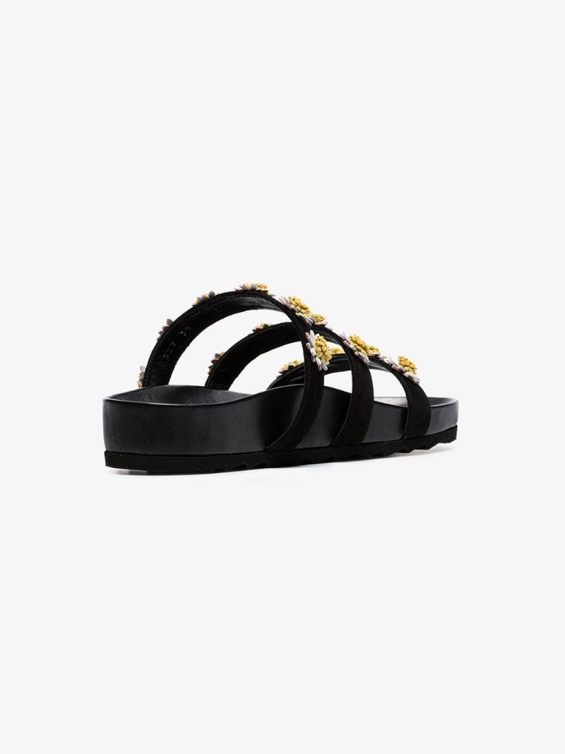 Black Daisy Embellished Suede and Leather Sandals