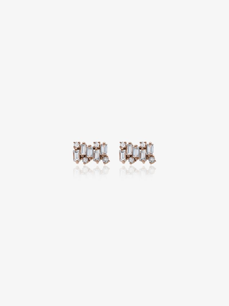 18k Rose Gold Shimmer Diamond Stud Earrings