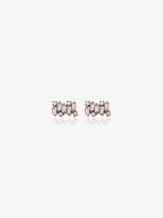 18k Rose Gold Shimmer Diamond Stud Earrings