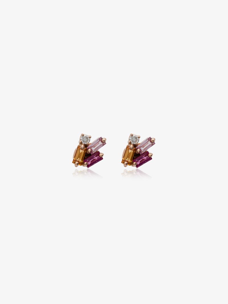 18k Rose Gold Sapphire Diamond Earrings