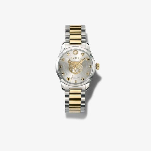 Silver and Gold Tone G-timeless Feline Stainless Steel Watch