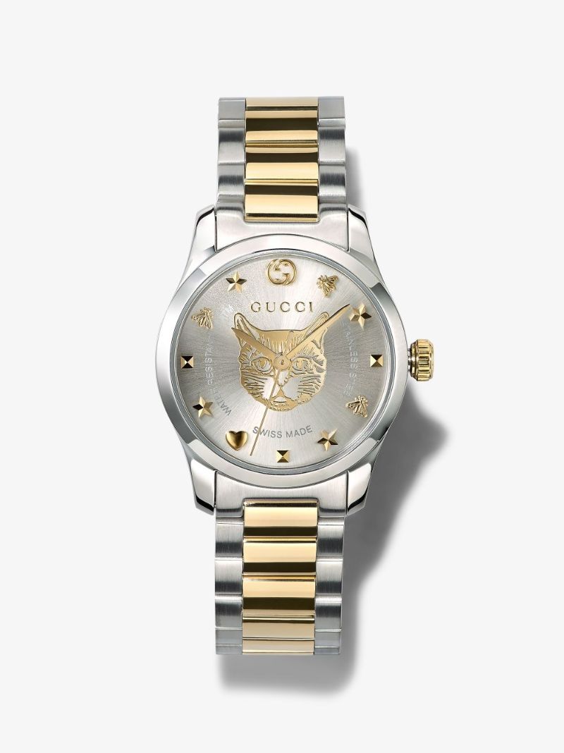 Silver and Gold Tone G-timeless Feline Stainless Steel Watch