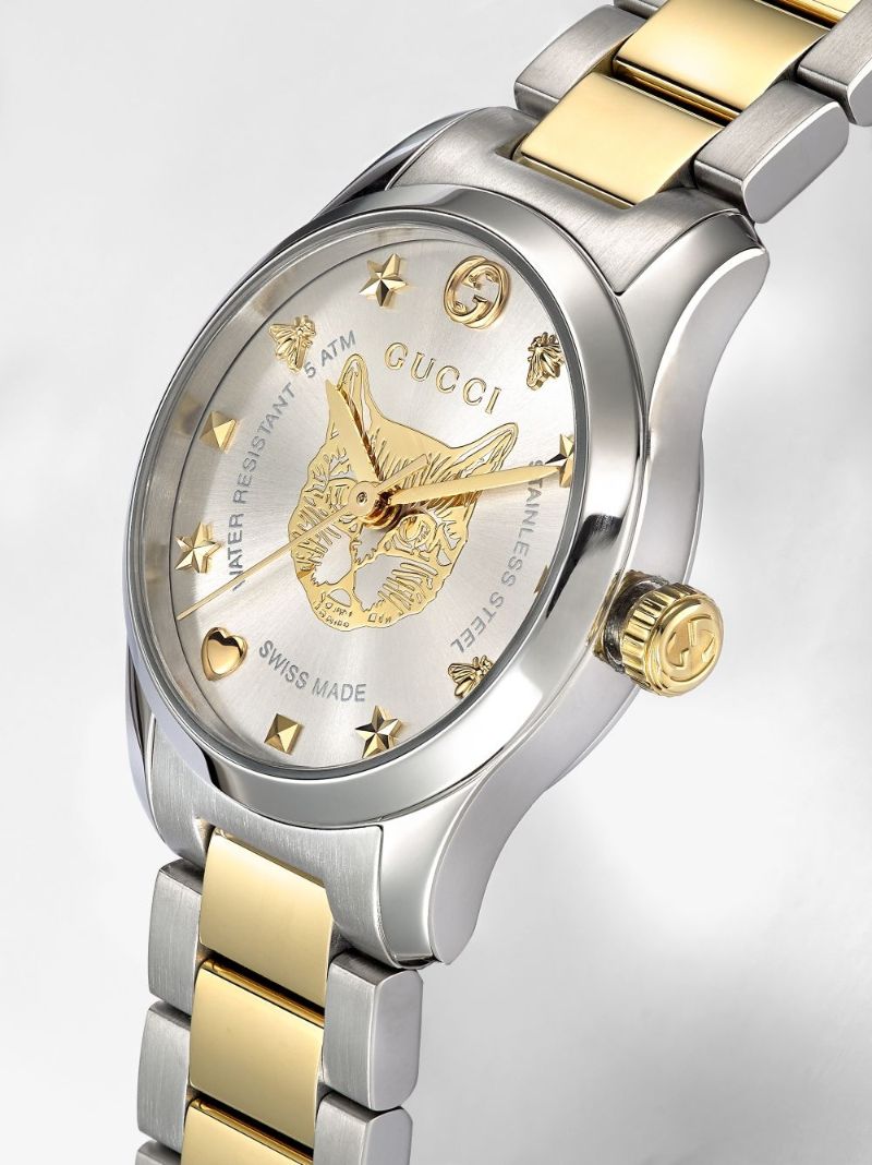 Silver and Gold Tone G-timeless Feline Stainless Steel Watch