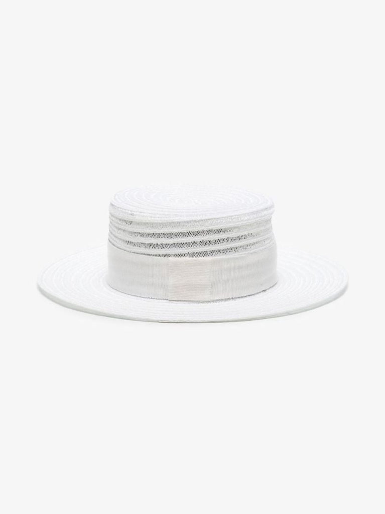 White Kiki Grosgrain Trim Hemp Sunhat