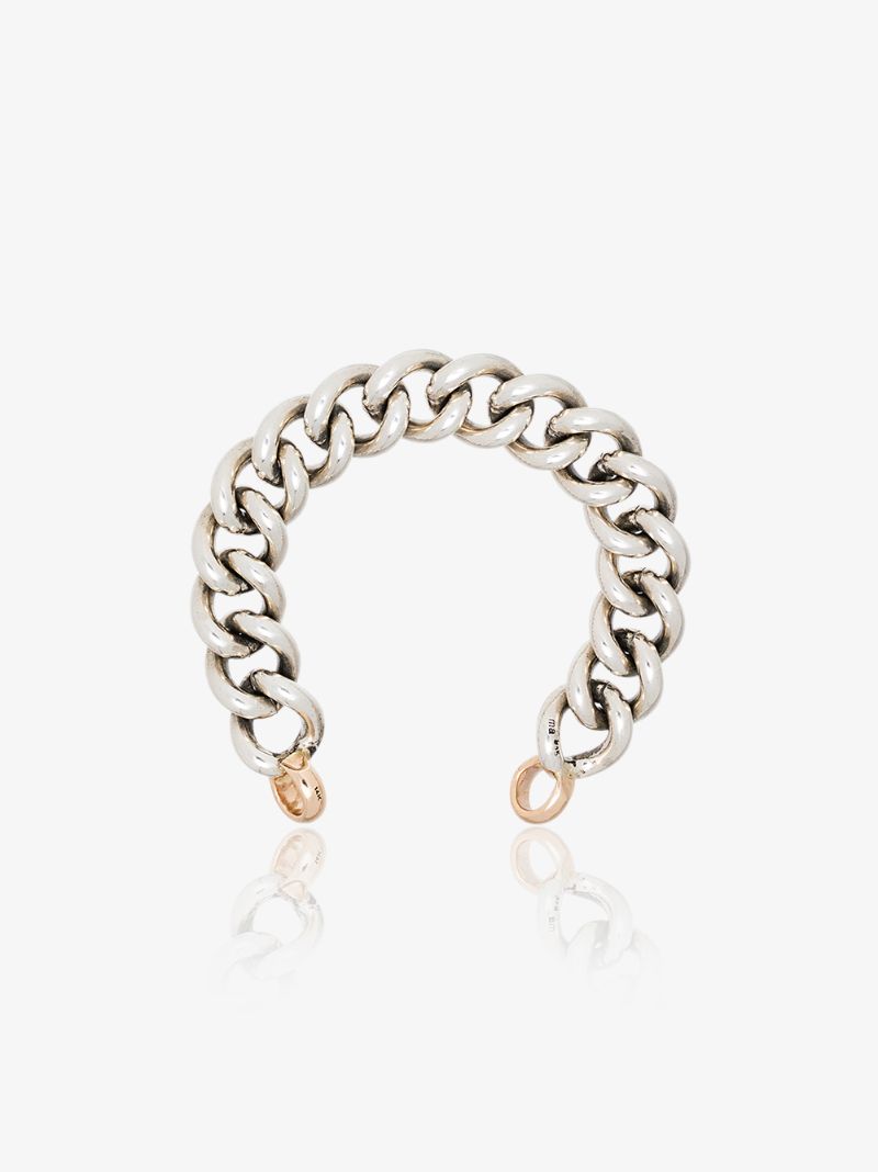 Sterling Silver and 14k Yellow Gold Mega Curb Chain 6 Inch Bracelet