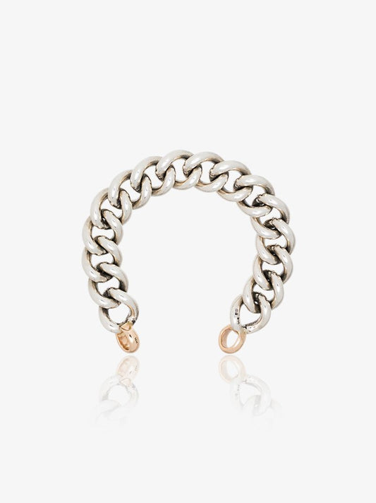 Sterling Silver and 14k Yellow Gold Mega Curb Chain 6 Inch Bracelet