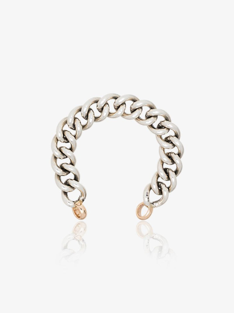 Sterling Silver and 14k Yellow Gold Mega Curb Chain 6 Inch Bracelet