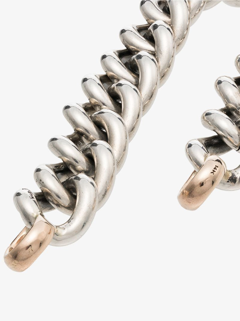 Sterling Silver and 14k Yellow Gold Mega Curb Chain 6 Inch Bracelet