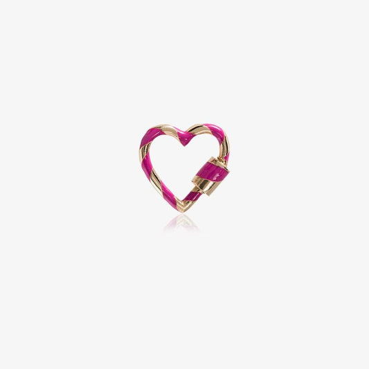 14k Yellow Gold Striped Fuchsia Enamel Heart Lock Charm